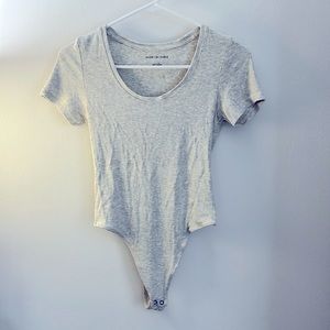 American Eagle Light Grey Ribbed Bodysuit, Short Sleeve